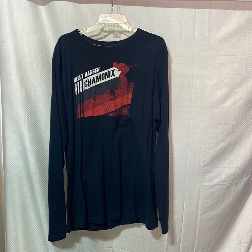 Helly Hansen XXL chamonix France graphic ski long sleeve navy tee layer euc
